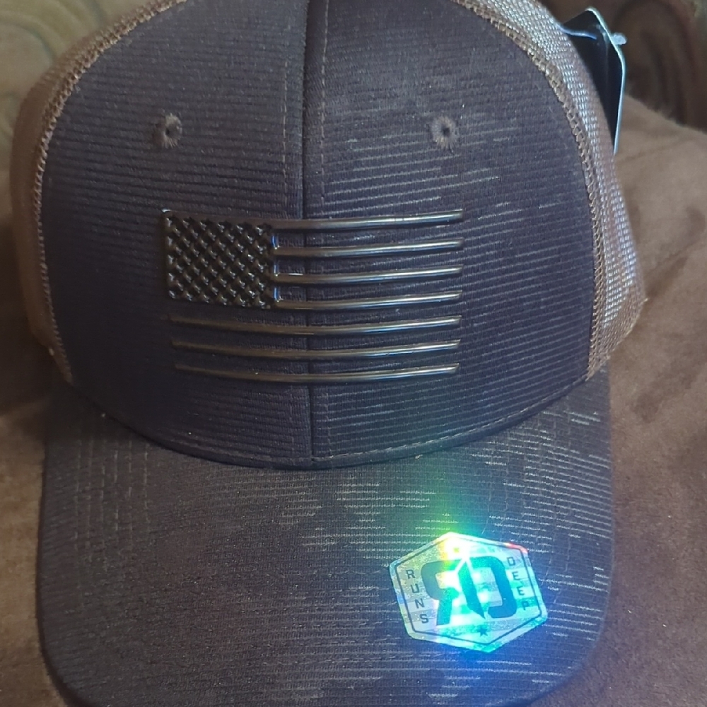 Runs Deep Tactical Brown Camo Trucker Hat with American Flag
